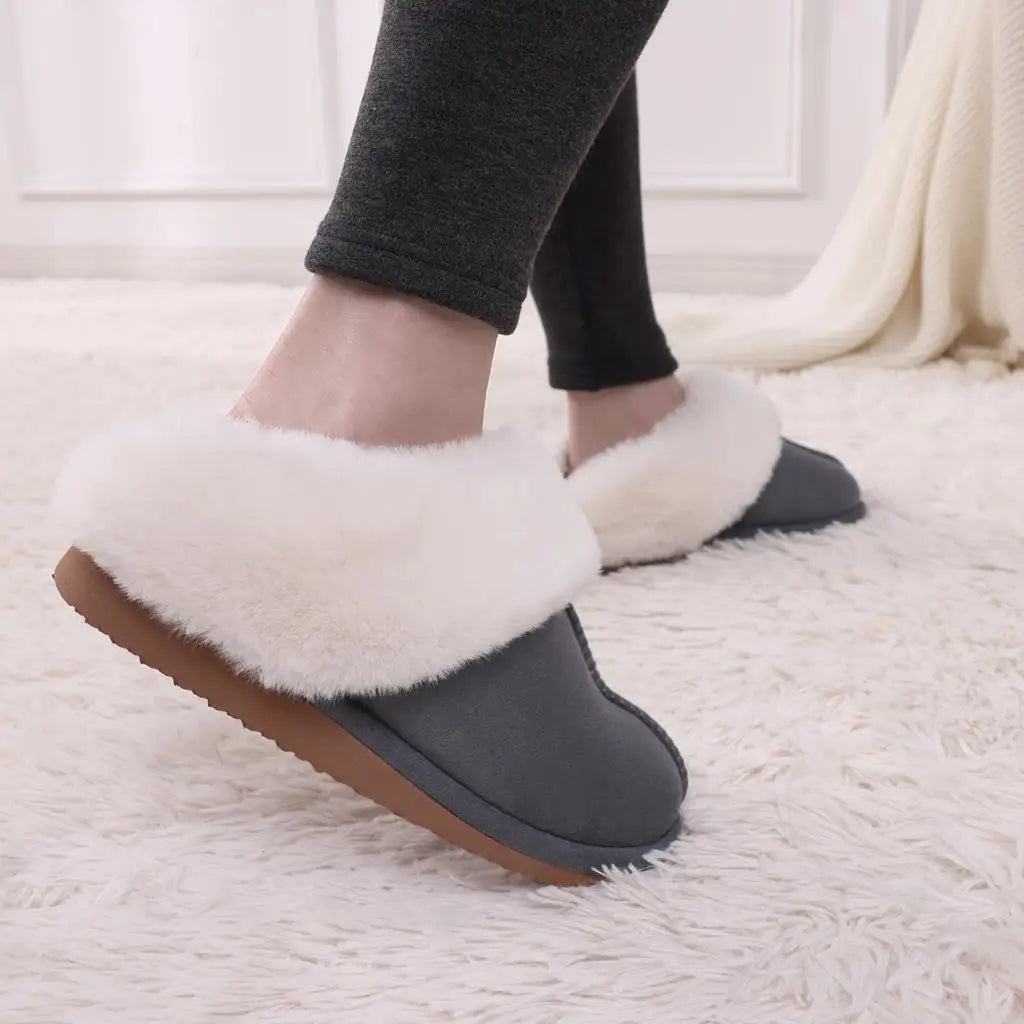 Women's Winter Warm Fluffy Faux Fur Suede Shoes For Indoor and Outdoor Use Fuzzy Slides Fur Slippers For Ladies