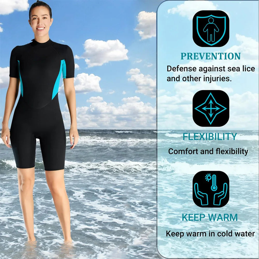 Women’s 3MM Neoprene Shorty Wetsuit – One-Piece Short Sleeve Diving Suit for Surfing, Snorkeling & Kayaking