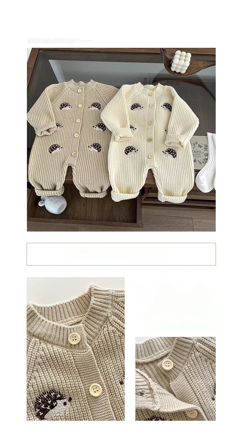 2025 Spring New Children Clothes Animal Embroidery Girls Rompers Single Breast Boys Jumpsuits For Babies 0-1Y Unisex