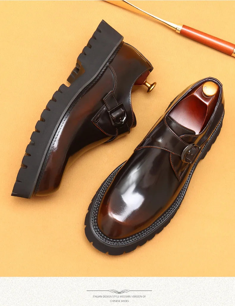 British casual leather shoes genuine leather formal business men shoes thick soled Oxford shoes patent leather Derby shoes