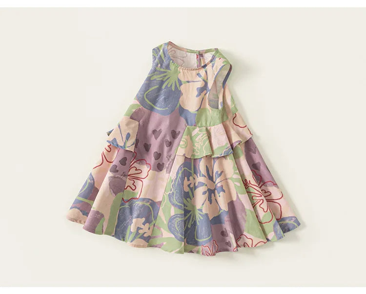 New Summer Girls Printing Dress Kids Cute Sleeveless Multi-Colour Dress Children Loose Thin Clothes 1-7T Girls