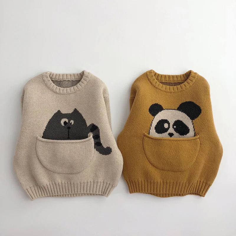 Kids Baby Clothes Sweaters Pullover Cartoon Boys Girls Knitwear Korean Style Children Infant Pullover Outwear 1-6Y Unisex