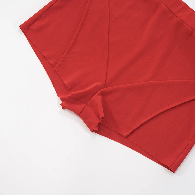 Casual Women 2 Piece Set Stretch Double Zip Tank Tops + Shorts Matching Patchwork Simple Basic Streetwear Tracksuit