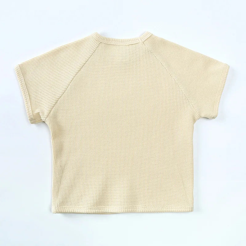 Kid's Summer Outwear Clothing Set Casual Boys Girls Waffle T-shirt Suit Children's 2PCS Tee And Shorts 1-6Y Unisex