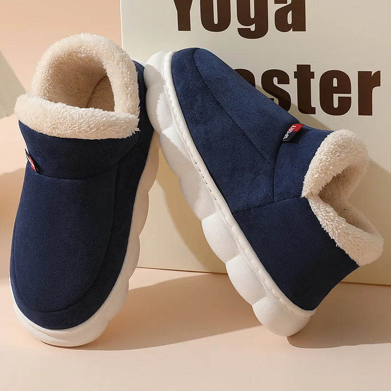 Men's Winter Cotton Indoor and Outdoor Shoes Non-Slip Fully Warm Cosy Platform Fuzzy House Slippers