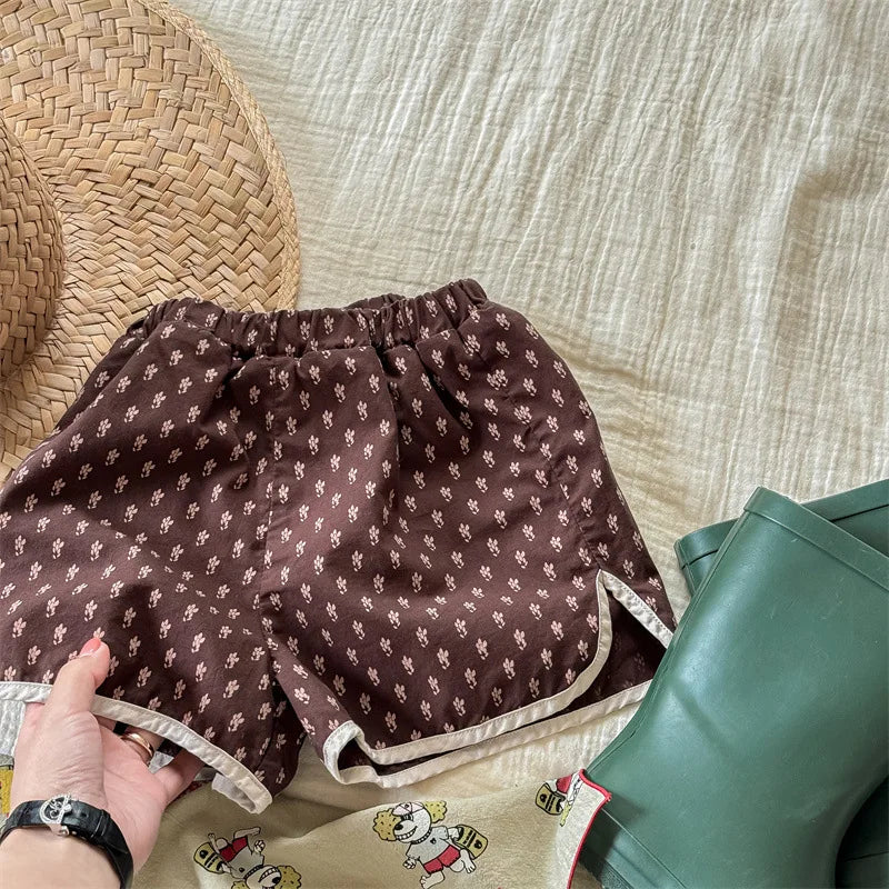 2025 Zomer Nieuwe Baby Meisjes Schattige Bloemen Shorts Kinderen Losse Katoenen Shorts Veelzijdige Kinderprint Casual Shorts Peuterkleding 4-6Y Unisex