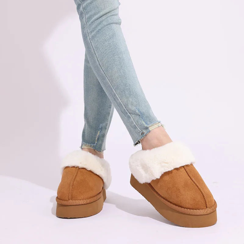 Women's Fashion Fur Winter Slippers With Thick Sole Fluffy Fuzzy Slippers and Anti-Slip Platform Slides Plush Shoes