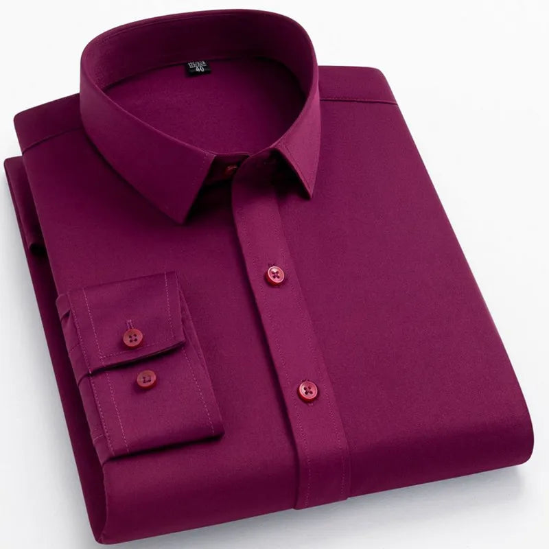 Non-iron Solid Office Shirts for Men Latest Anti-wrinkle Comfort Soft Business Without Pocket Smart Causal Purple Slim Fit Blous