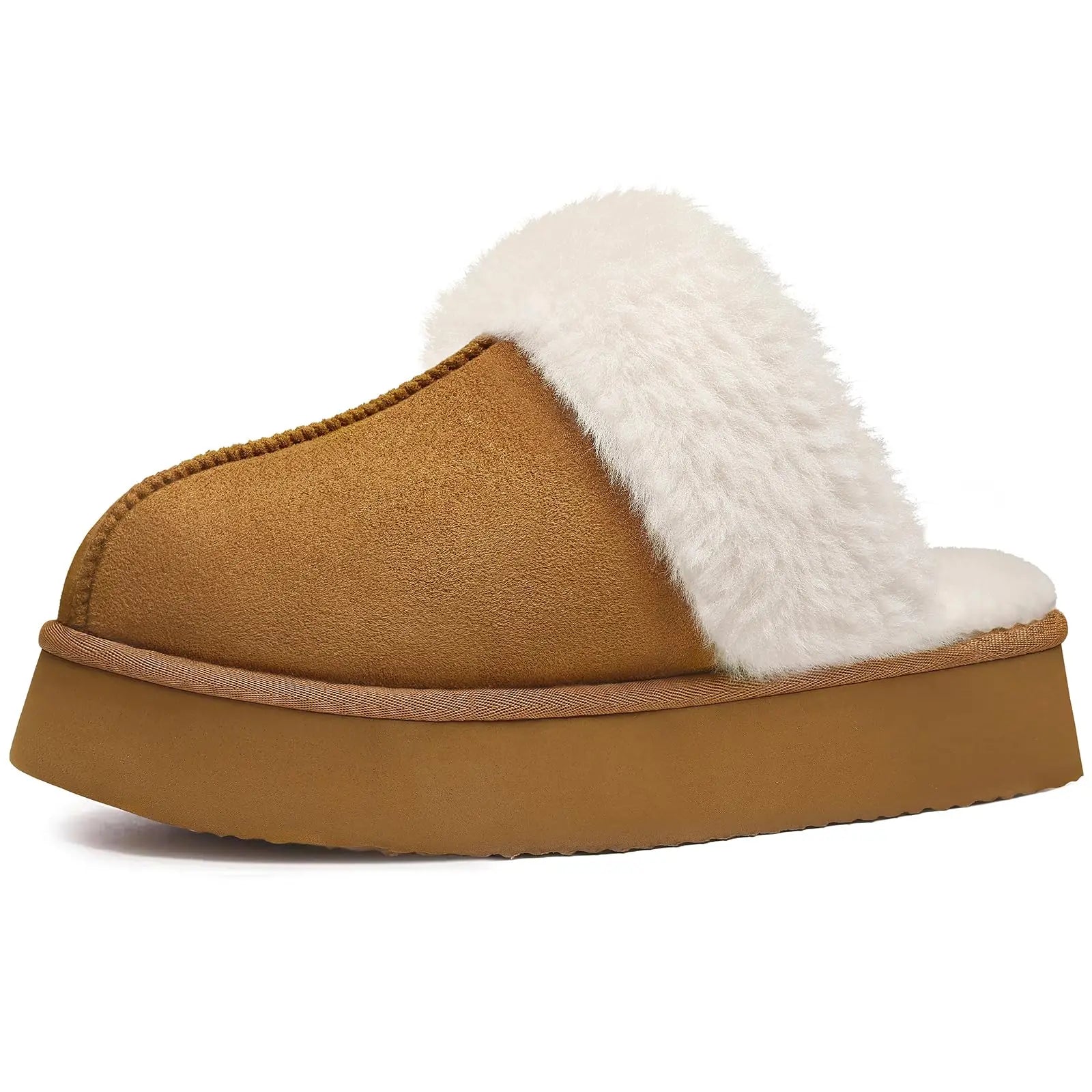 Women's Winter Warm Fuzzy Platform Shoes With Fluffy Memory Foam Suitable For Indoor Use Cosy Ladies' Fur Slides Plush Cotton Slippers