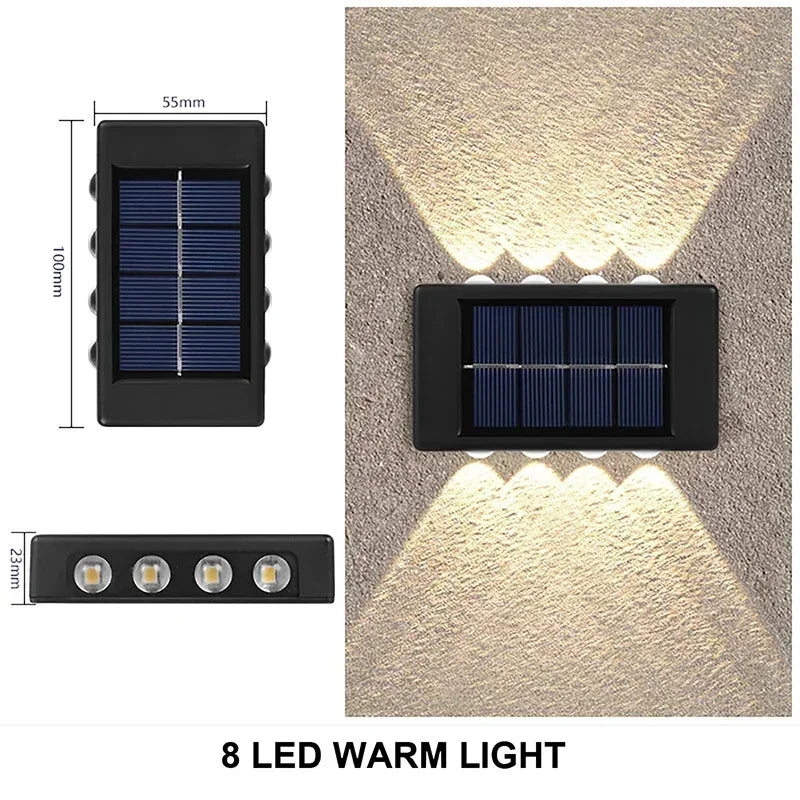 Buitenzonne-LED-wandlampen, waterdichte LED-zonnelamp, op- en neergaande lichtgevende verlichting voor tuin, balkon, tuin, straatdecoratielampen