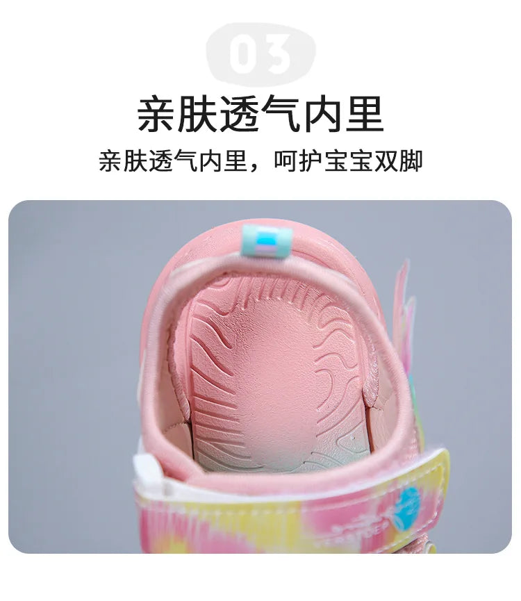 Disney Children Shoes Summer Elsa Girls Mesh Beach Sandals Fashion Frozen Princess Soft Bottom Light Peep Toe Sandals Size 26-36