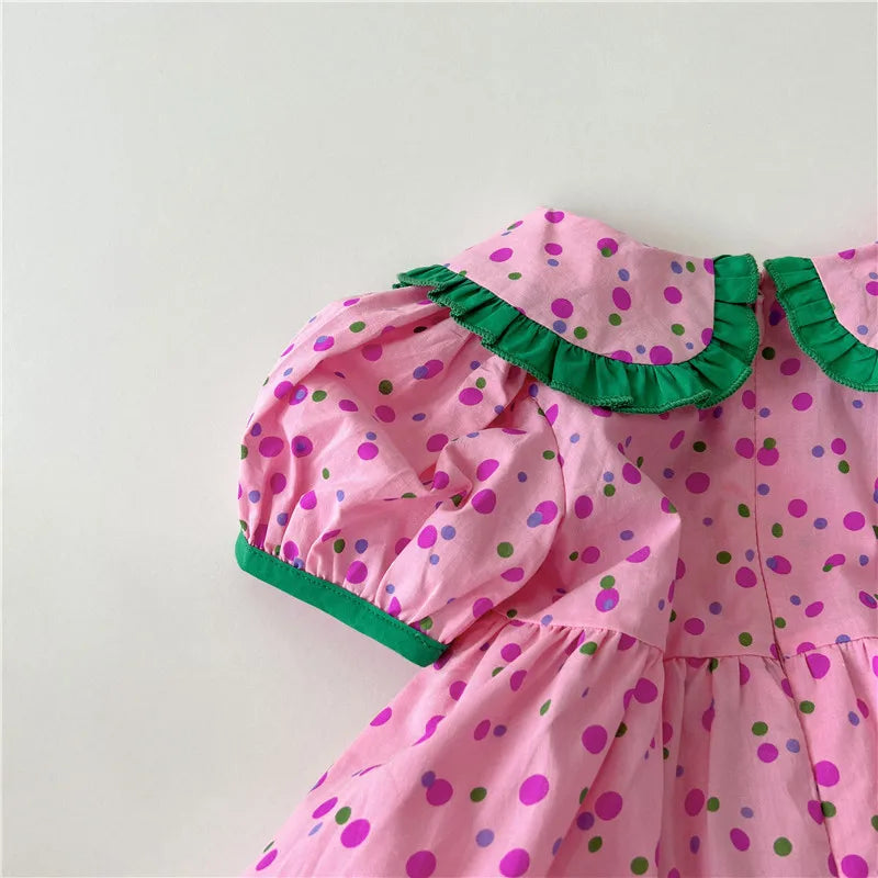 Summer Girls Clothing Dot Children Dress Pink Dresses for Kids 1-5Y