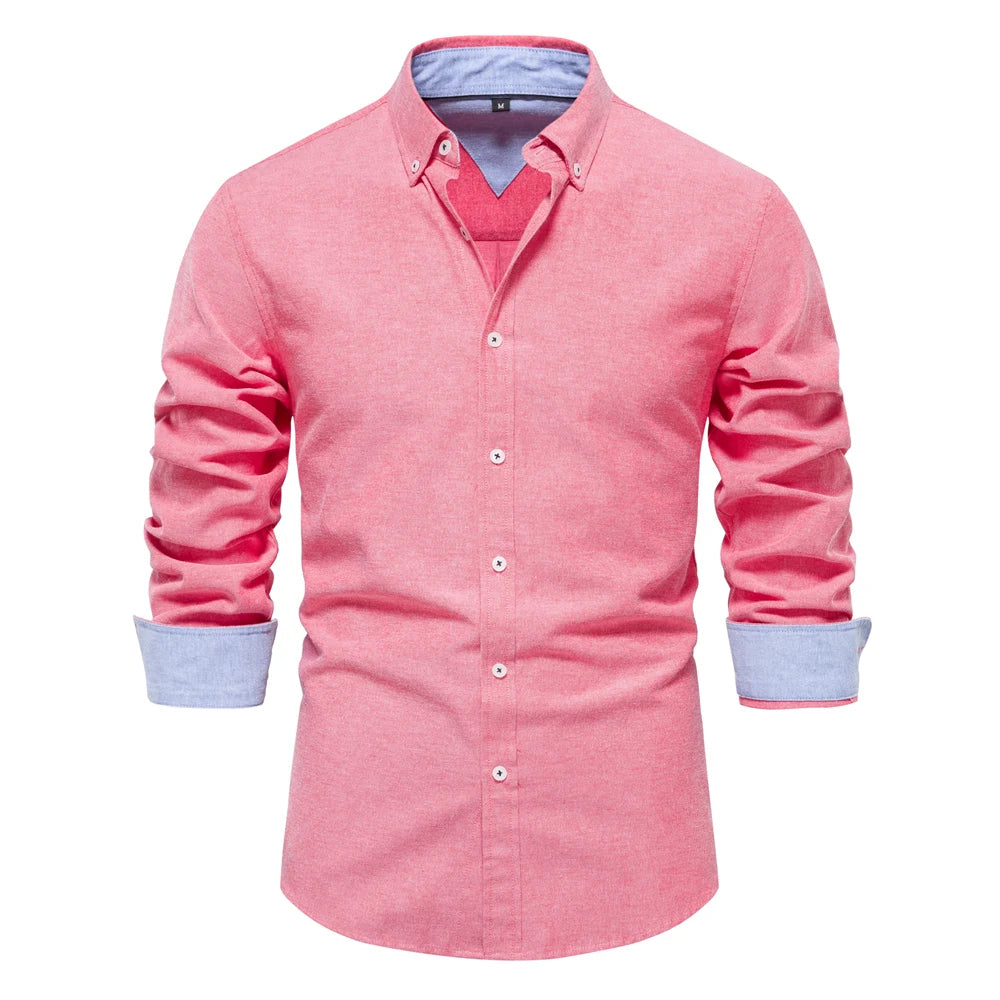 2023 New Autumn Cotton Men's Oxford Shirt Long Sleeve Button Down Social Business Casual Shirts for Men