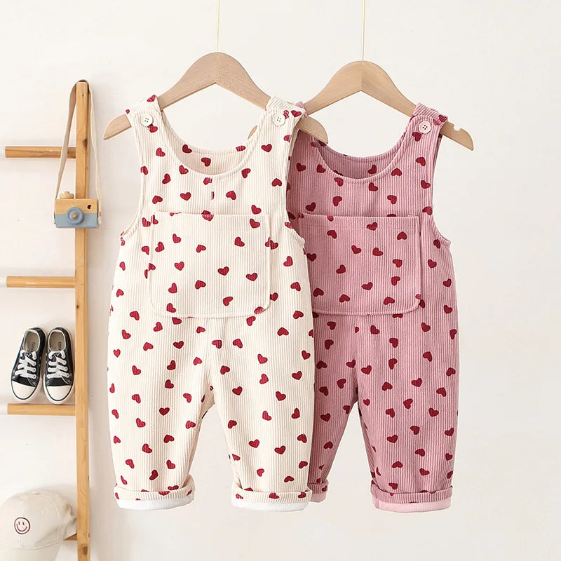 New Autumn Baby Trousers Toddler Cute Love Overall 1-4T Infant Girls Versatile Loose Corduroy Pants