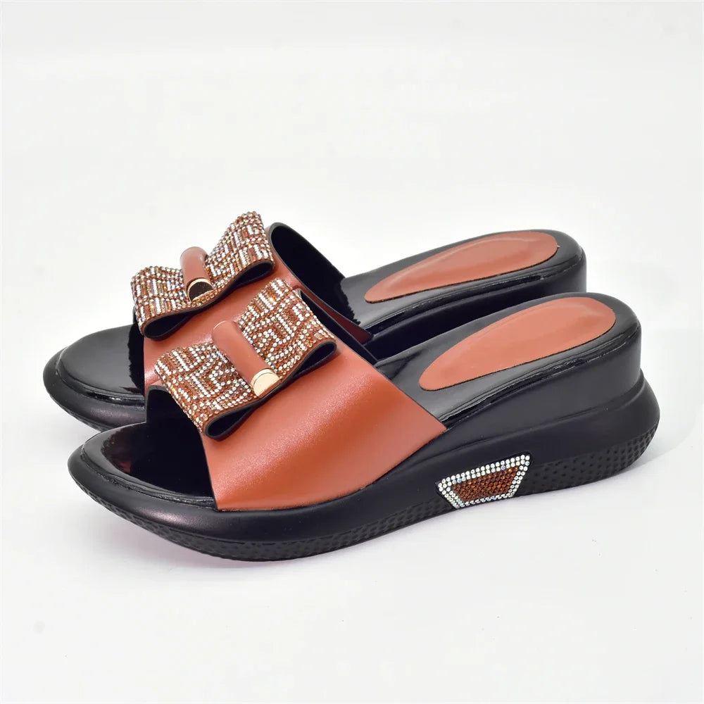 Patent Leather Rhinestone Wedding Shoes Bride Shoes for Women 2025 Designer Luxury Wedges Shoes for Women Platform Pumps