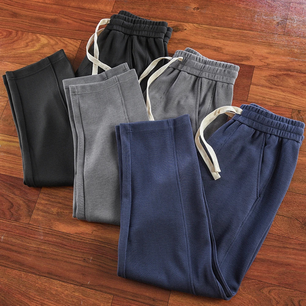 Herfst Nieuwe Amerikaanse Retro Dikke Effen Kleur Gebreide Joggingbroek Heren Eenvoudige Elastische Taille Trekkoord Sport Casual Losse Broek