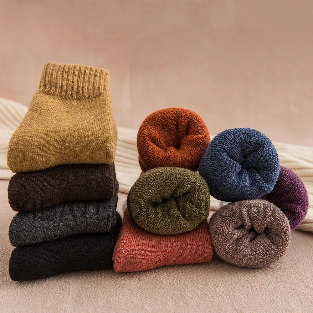 5 Pairs Winter Women's Thick Warm Solid Colour Wool Harajuku Retro Cold Resistant Fashion Casual Cashmere Socks