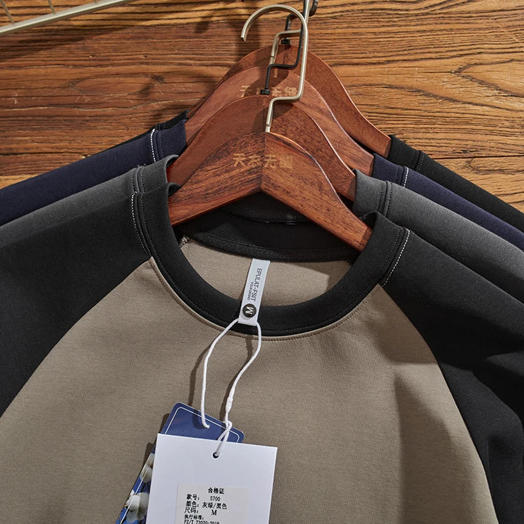 Herfst Nieuwe Amerikaanse Retro Tweekleurige Stiksels Hoodies Heren Gewassen O-hals Trui Gebreide Raglanmouwen Casual Sweatshirts