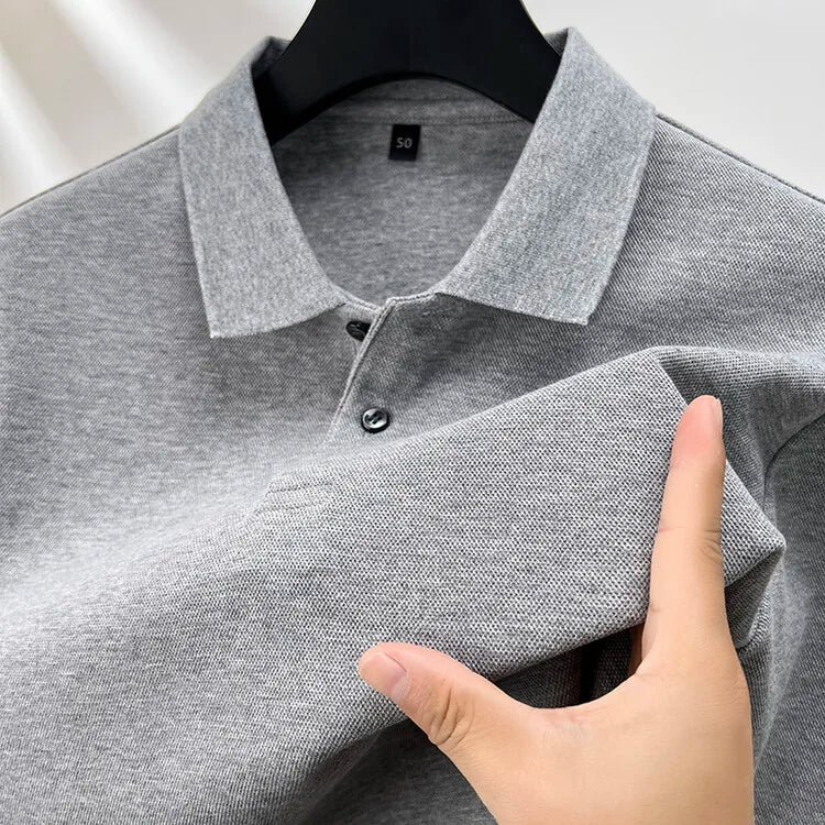 Men's 100% Cotton Polo Shirt, Four Seasons Universal Leisure Long Sleeve, Breathable Lapels T-shirt, Perfect and Durable for Golf Sports