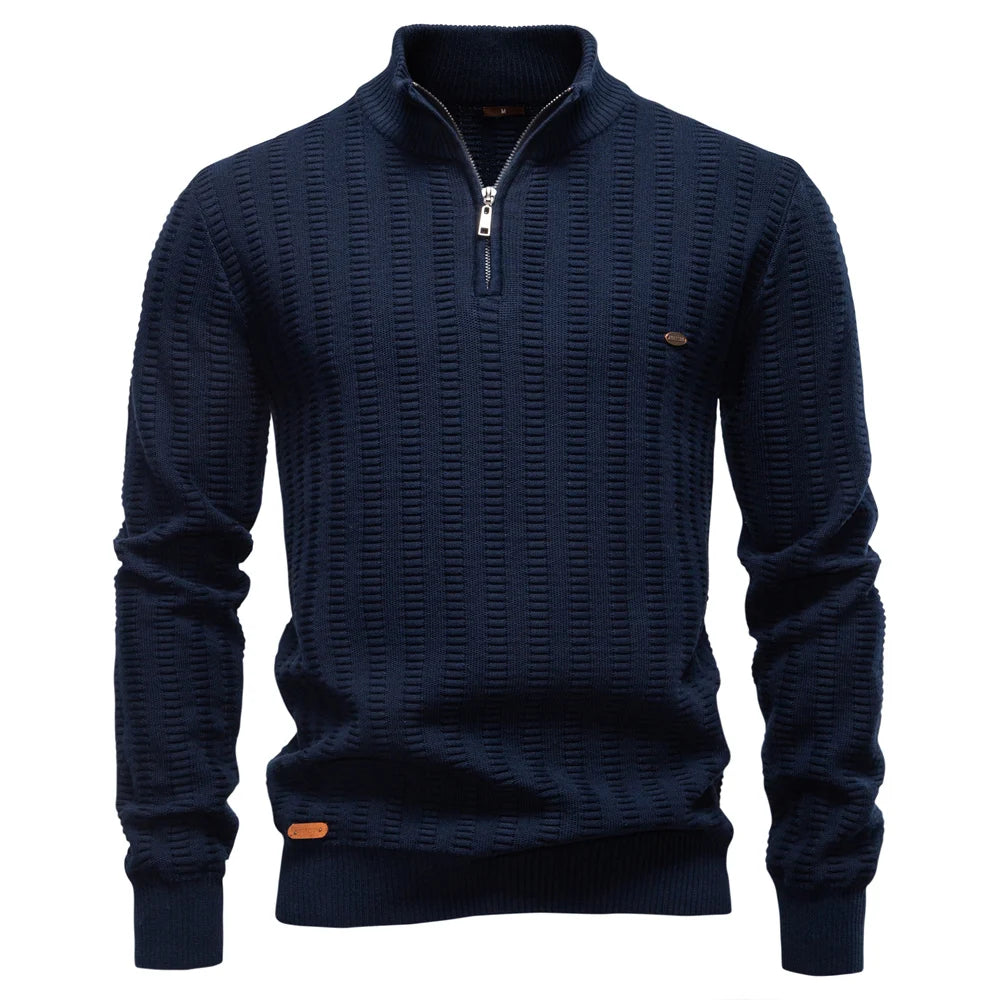 Men's Luxury Striped Pullover Style Cotton Knitwear Thickened Warm Crew Neck Winter Social Male Sweater
