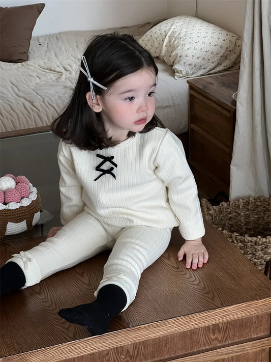 2025 Winter Neue Baby Dicke Warme Kleidung Set Mädchen Bogen Fleece Bodenbildung Shirts + Leggings 2PCS Anzug Kleinkind Plus samt Kleidung