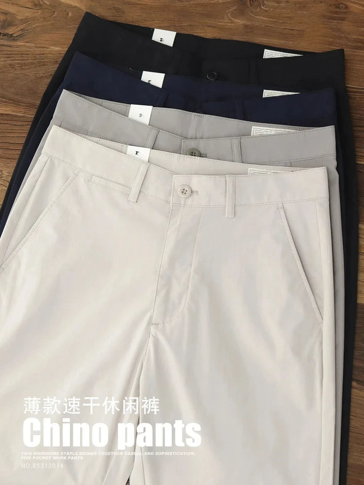 2025 Zomer Nieuwe Amerikaanse Retro Dunne Sneldrogende Chino Broek Voor Heren Eenvoudige Koele Casual Zakelijke Rechte Broek