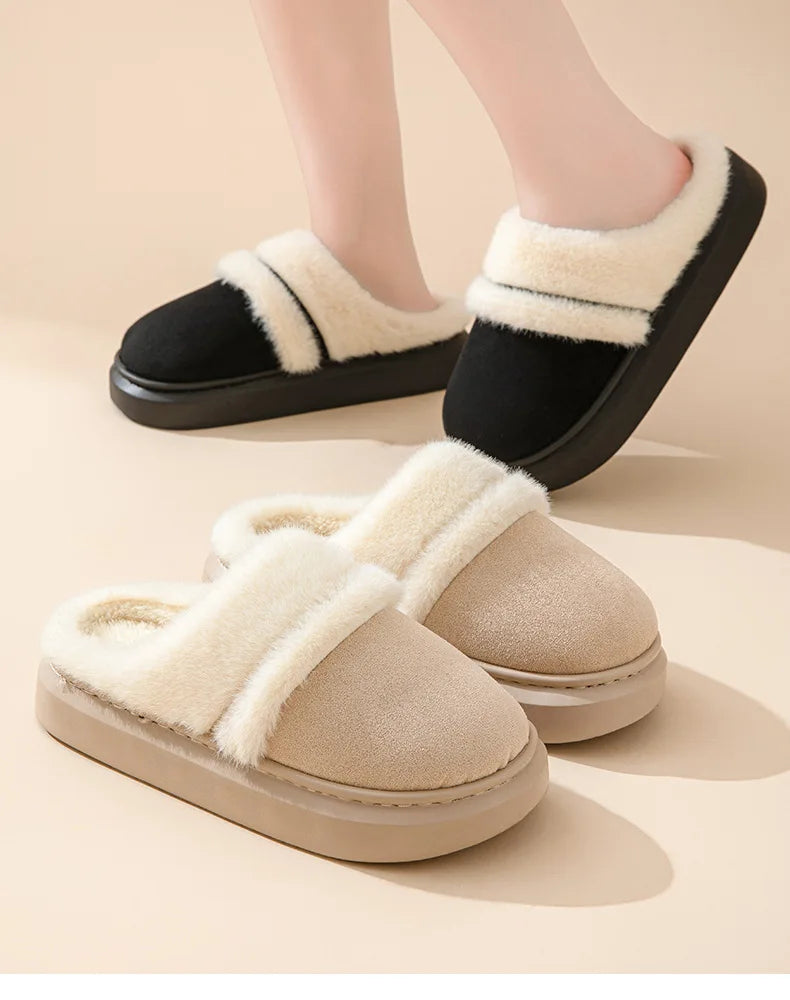 Women's Casual Winter Warm Flat Slippers With Soft Fluffy Cosy Cotton Thick Bottom and Non-Slip Sole Suitable For Home and Outdoor Use Ladies Shoes