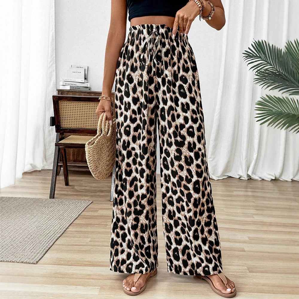 Pants Summer Fashion Leopard Print High Waist Full Length Straight Casual Pants For Women