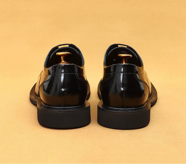 Men's business lace up casual leather shoes British big toe shoes cowhide patent leather round toe derby shoes Retro men's shoes