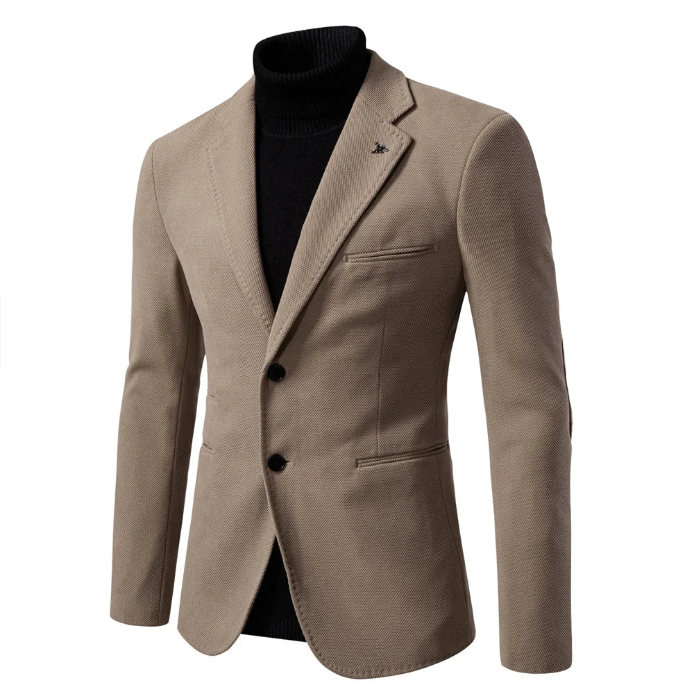 Men's Single Breasted Blazer Solid Colour Autumn Winter Slim Fit Business Casual Suit Jacket Male Blazer with Pocket