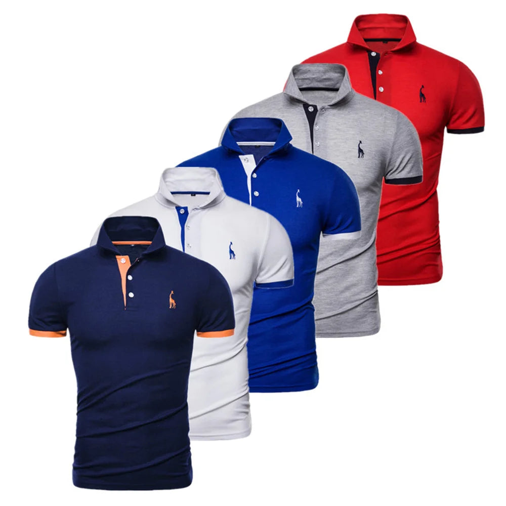 Men's 5 Sets Quality Embroidery Summer Short Sleeve Polo Giraffe Shirt Casual Business and Social Male Polos BR Size
