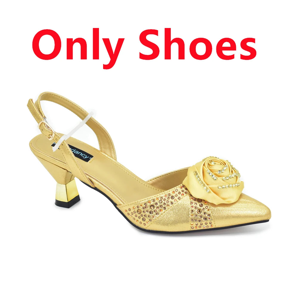 2025 Italian Design African Women's High Heels Pointed Toe Sandals Party Wedding Party Shoes and Bags Set for Wedding