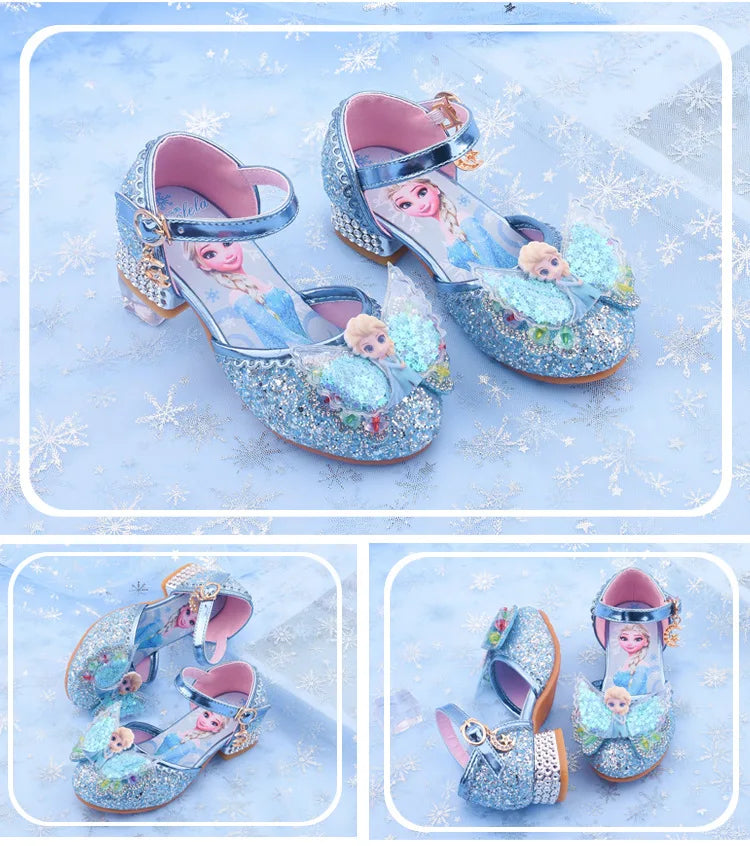 New Elsa Shoes For Girls Cartoon Leather Children Shoes Frozen Princess Kids Shoes Girl Sandals Dress Snow Queen Sandal Koreans