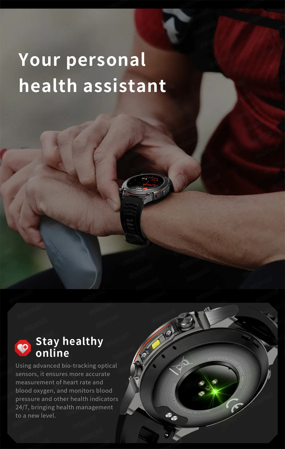 2025 Nieuwe robuuste militaire GPS Smart Watch Ingebouwde GPS Tracker Kompas Sport Fitness Tracking Smartwatch - Compatibel met HUAWEI &amp; Xiaomi IOS