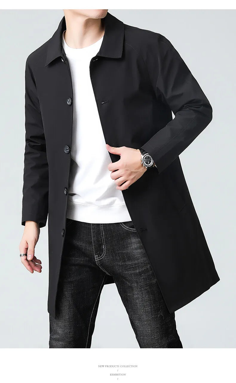 Men's Top Quality Brand Casual Fashion Long Trench Coat, Windbreaker Overcoat, and Male Slim Fit Jacket