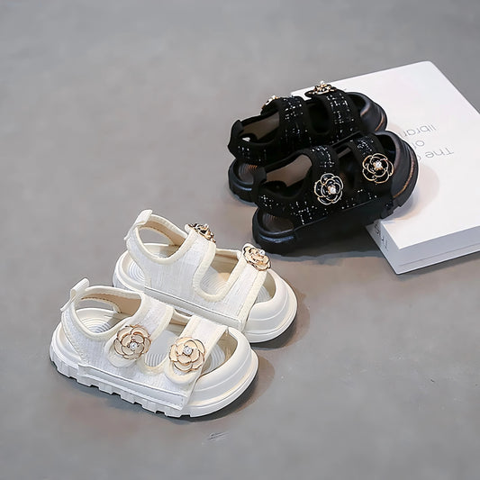 Korean Style Summer Sandals For Girls Luxury Pearl Flower Children's Beach Shoes Ergonomics Soft-soled Kid's Girl Sandals