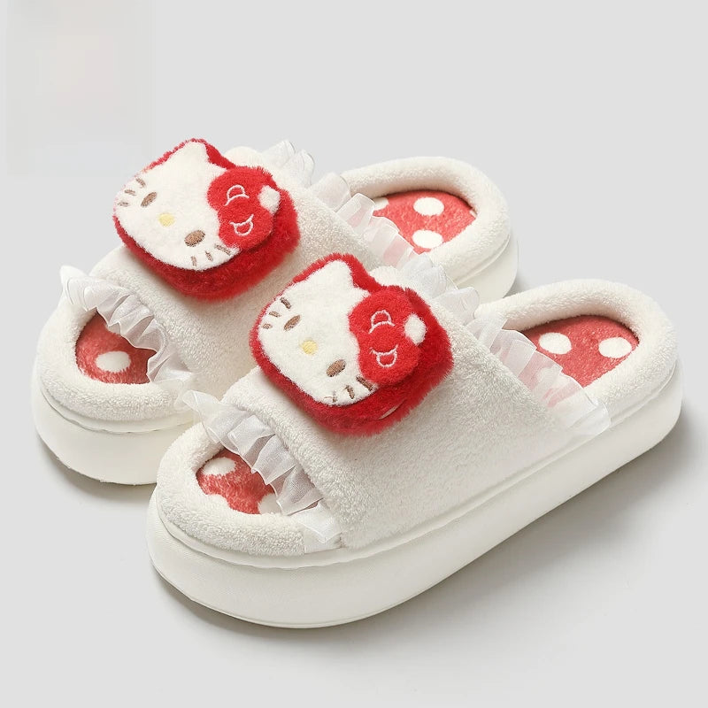 Kids' Slippers House Shoes Cartoon Hello Kitty Open Toe Winter Shoes Warm Anti-Slip Shoes For Girls Size 36-41