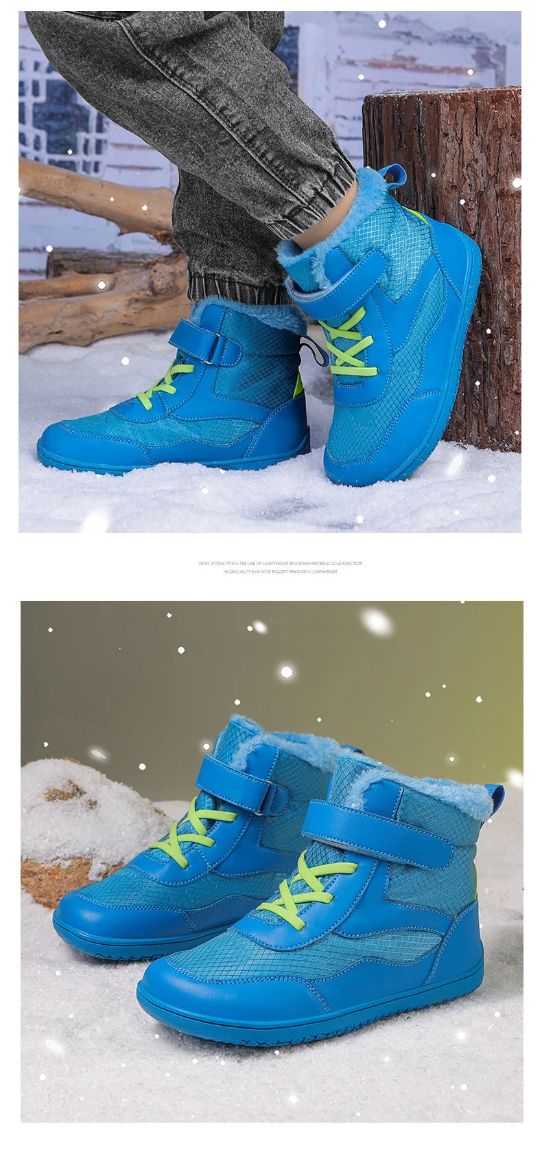 Kinderen brede neus blotevoeten sneeuwlaarzen comfortabele warme stijlvolle winter minimalistische sneakers voor jongens en meisjes, perfect voor peuters tot grote kinderen