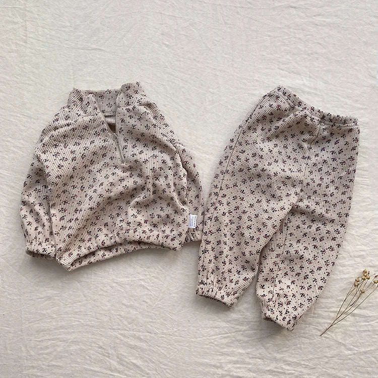 Toddler Kids Clothing 2PCS Set Girls Boys Hoodie Suits Vintage Waffle Casual Style Children's Clothes Outfit 1-5Y Unisex