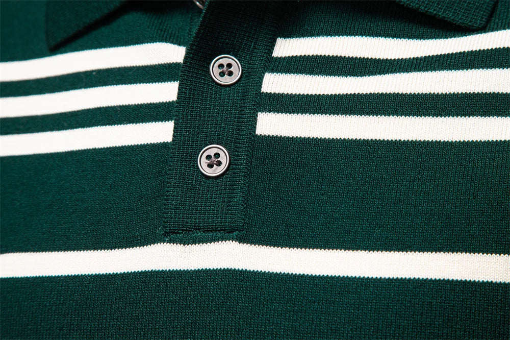 Men's Colour Block Striped Long Sleeve Polo Shirt For Autumn - Designer Business Premium T-shirts