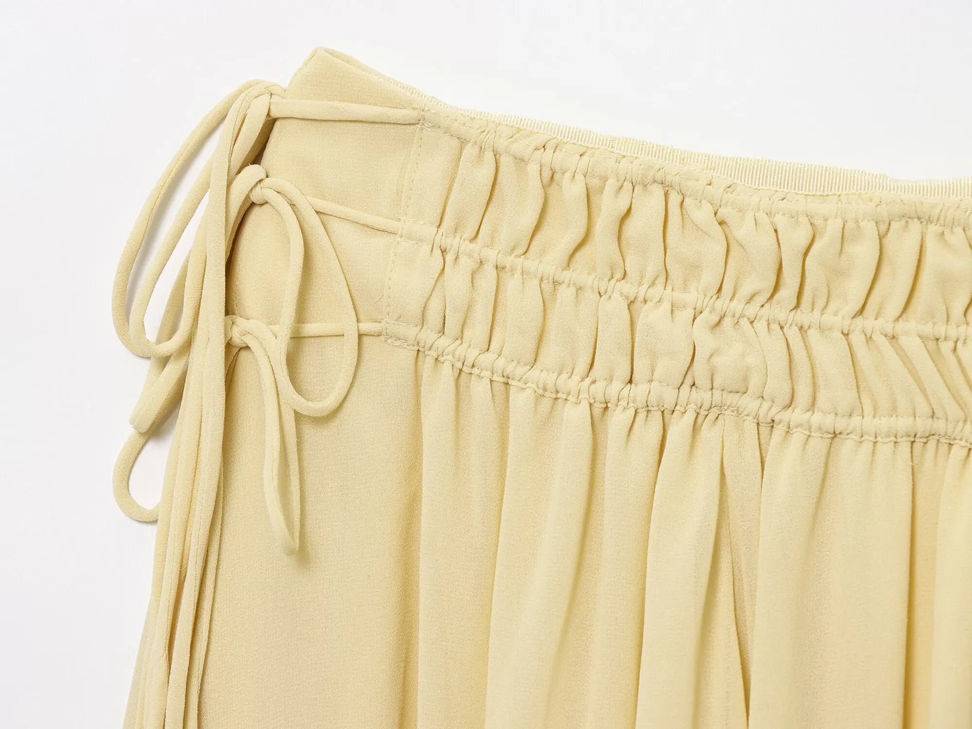 Elegant Yellow Chiffon Midi Skirt High Waist Drawstring Loose Fit Women's Summer Holiday Fashion A-Line Skirts