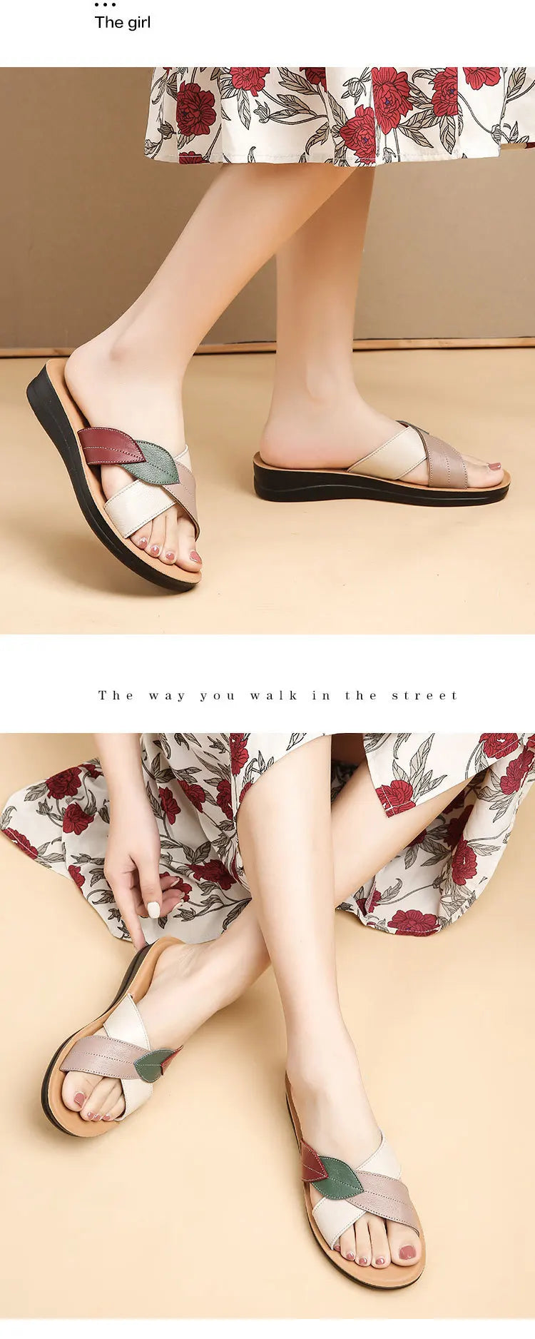 Women Female Ladies Mother Genuine Leather Shoes Sandals Platform Slipper Summer Cool Beach Soft Slip On Outside