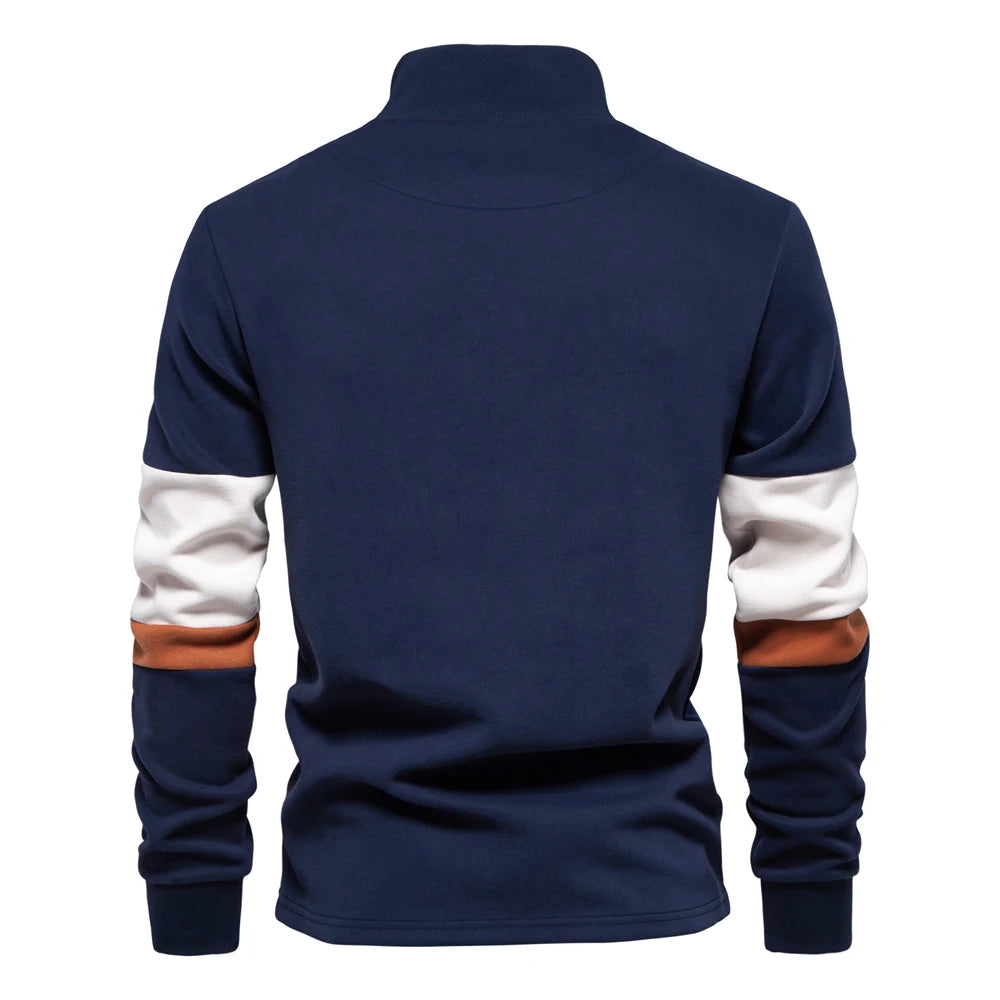 Men's Mock Neck Quarter Zip Sweatshirts Patchwork  Fashion Pullover Cotton-blend Sweatshirt for Men
