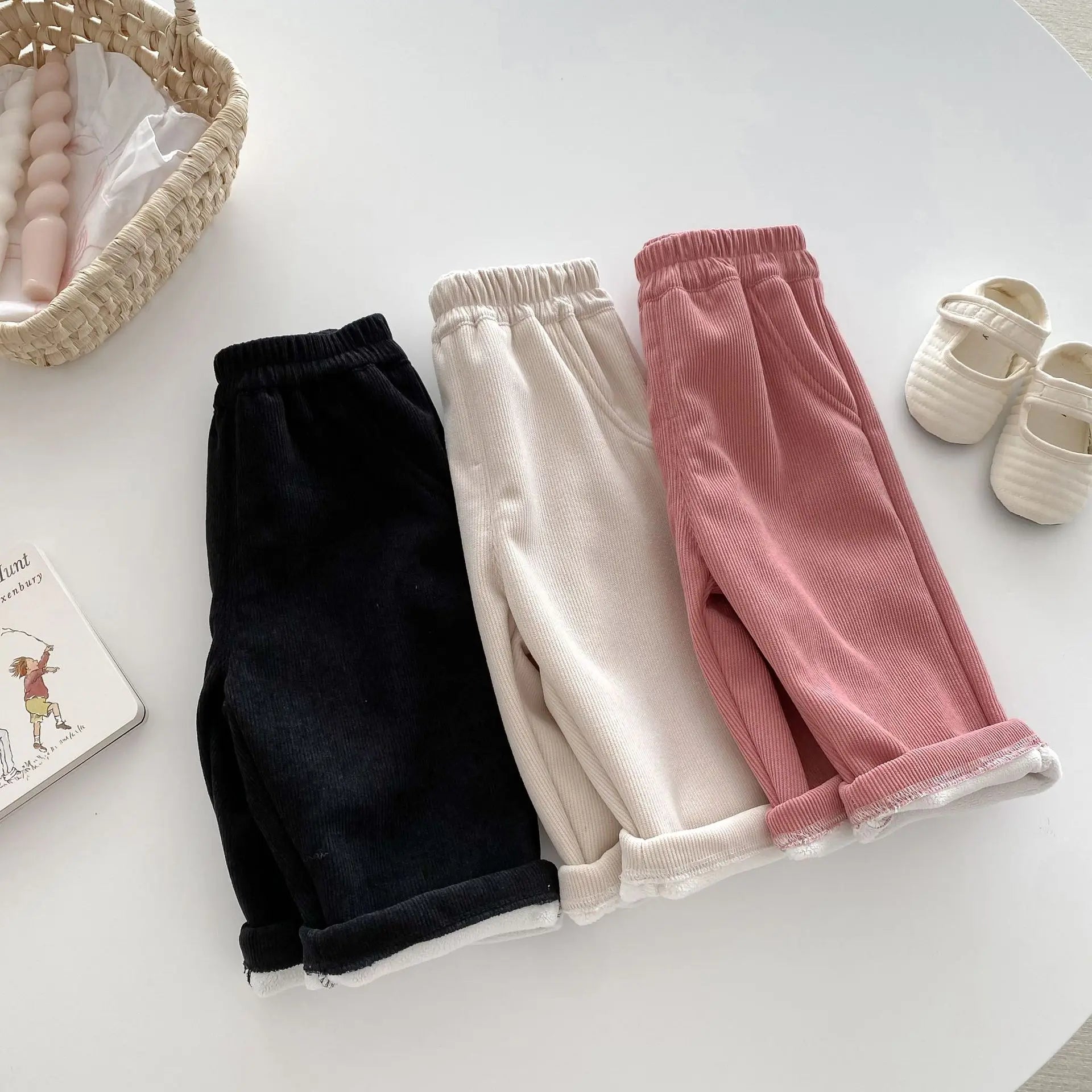 Autumn Kids Baby Pants Thickened Fleece Lining Floral Girls Trousers Warm Fashion Leopard Print Boys Pants Outwear 1-5Y Unisex