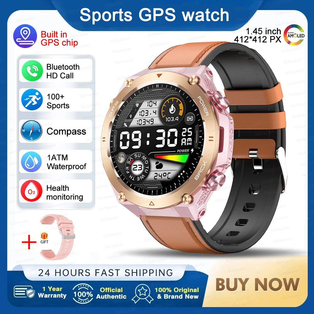 GPS Smart Watch Men Women Call Outdoor Sports Fitness Tracking Waterproof Watch Compass Heartrate Health Monitor Smartwatches