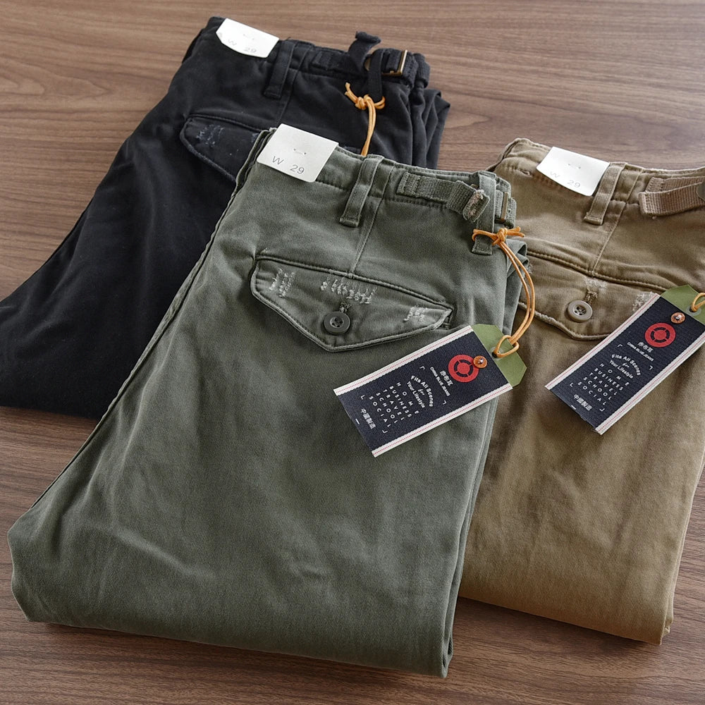 Herfst en winter Nieuwe Amerikaanse retro geweven twill zware cargobroek Heren eenvoudige 97% katoen gewassen casual rechte broek