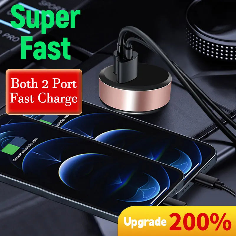 Fast Charge Car Charger High Speed Vehicle Charger 240W For Samsung iPhone Xiaomi Pixel With Led Signal Light 2USB Ports Adapter