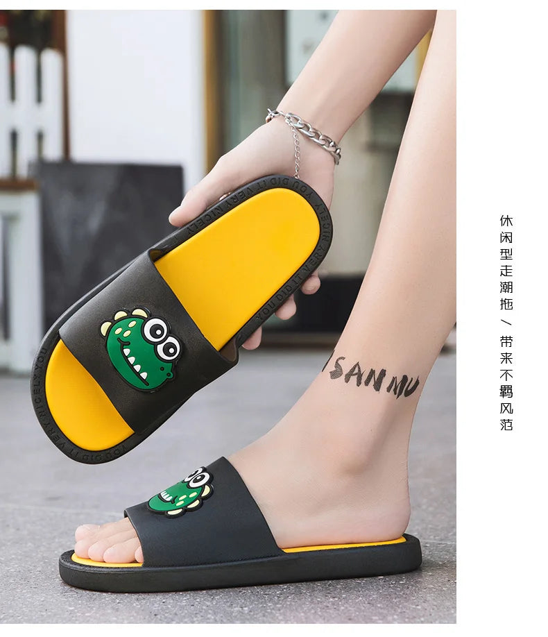 New Style Men Cartoon Pattern Walking Casual Slippers Home House Indoor Casual Sandals Youth Water Slides