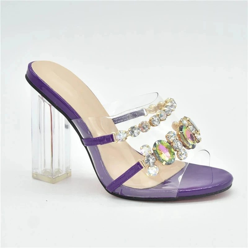 Italian Women Shoes Decorated with Rhinestone Open Toe Shoes for Wedding Women Clear Heels for Women Transparent
