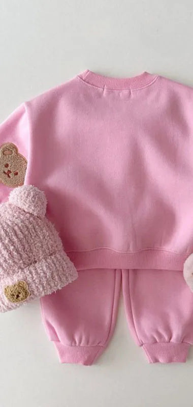 New Kids Clothing Set Bear Embroidery Girls Boys Track Suit O Neck Hoodie And Pants 2PCS Clothes Suit 1-6Y Unisex